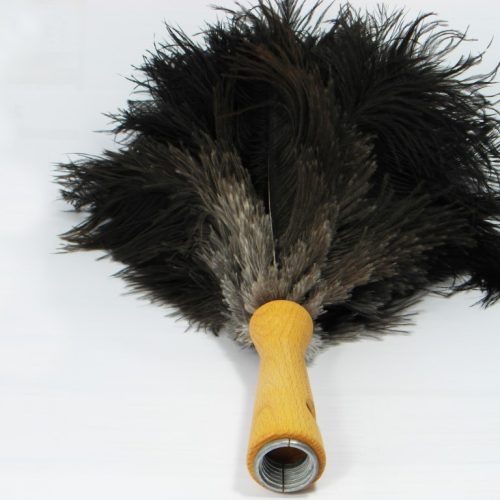 Struisvogel Plumeau met korte houten steel 35 cm
