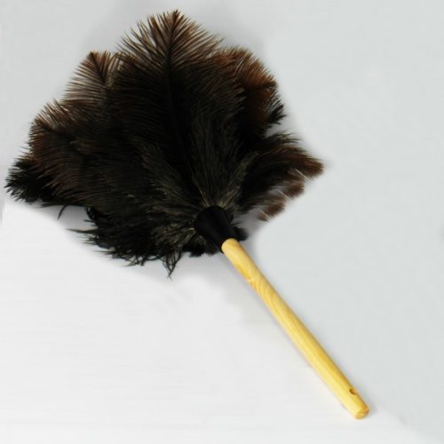Struisvogel Plumeau met middellange houten steel