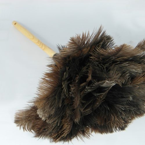 Struisvogel Plumeau met middellange houten steel
